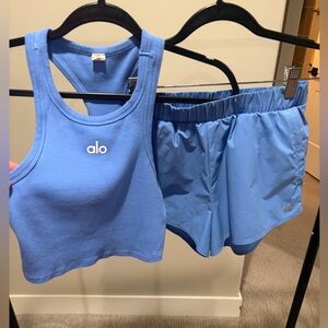 ALO Yoga Blue Aspire Tank & Dolphin Short